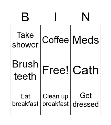 Morning routine Bingo Card