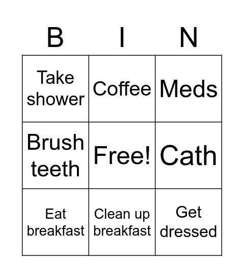 Morning routine Bingo Card