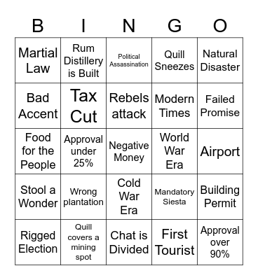 Tropico Bingo Card