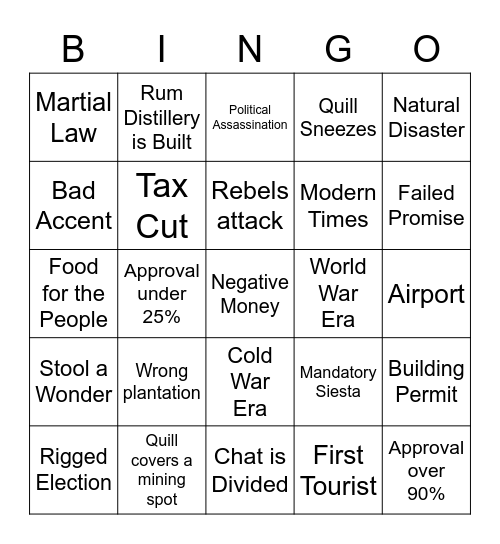 Tropico Bingo Card