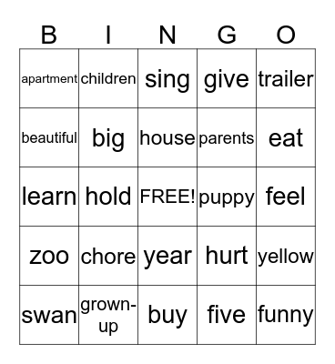 Bingo Game #1 (Unit 1 & 2) Bingo Card
