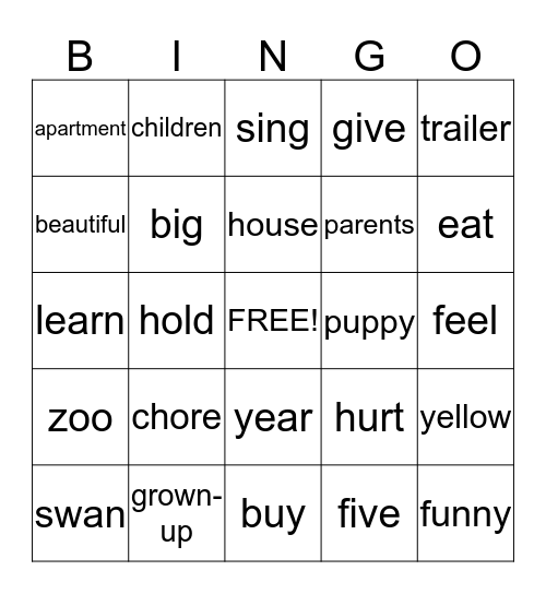 Bingo Game #1 (Unit 1 & 2) Bingo Card