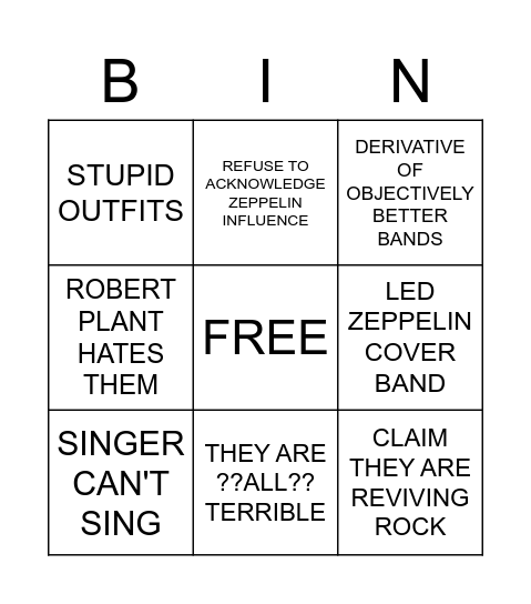 REASONS PEOPLE HATE GRETA VAN FLEET Bingo Card