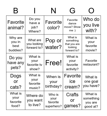 Get to Know Your Buddy :) Bingo Card