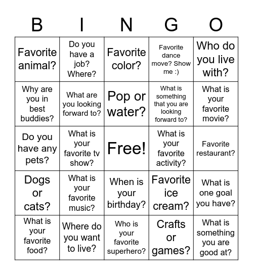 Get to Know Your Buddy :) Bingo Card