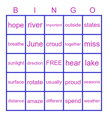 Spelling review unit 4 Bingo Card