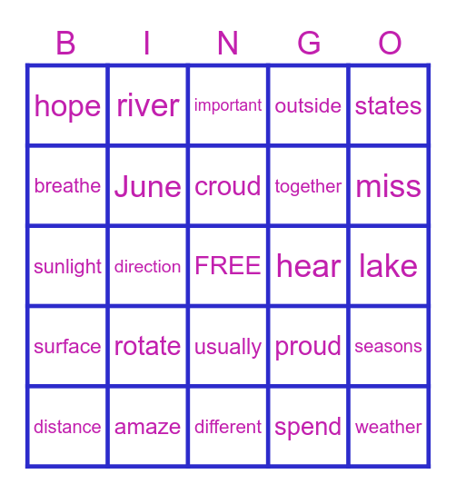 Spelling review unit 4 Bingo Card