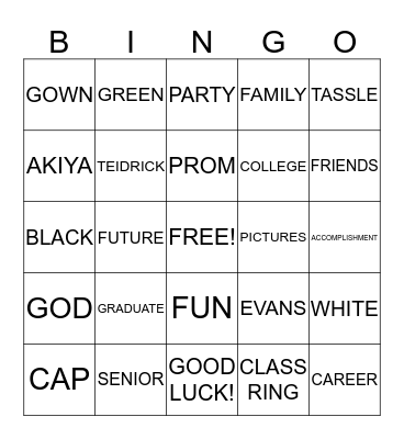 GRADUATION  Bingo Card