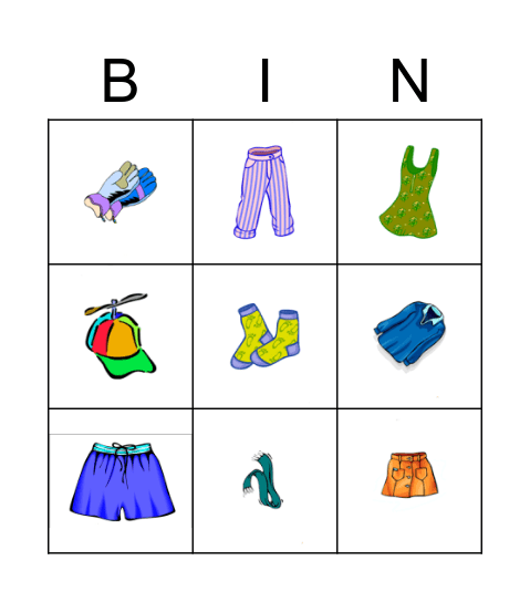 Clothes Bingo Card