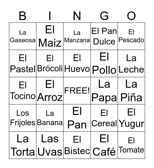 Las Comidas Bingo Card