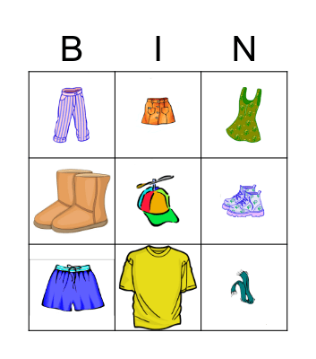 Clothes Bingo Card