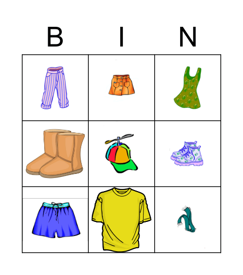 Clothes Bingo Card