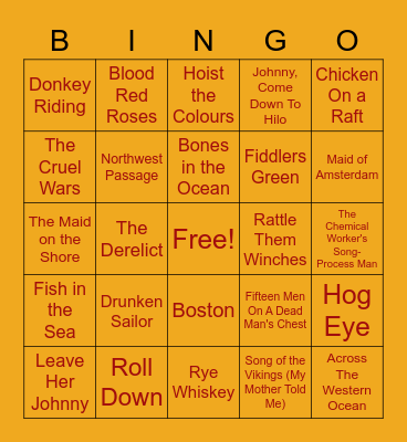 Pirate Songs Music Bingo Card