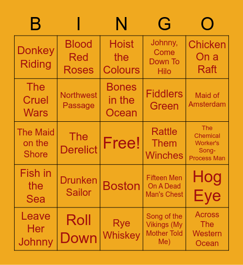 Pirate Songs Music Bingo Card