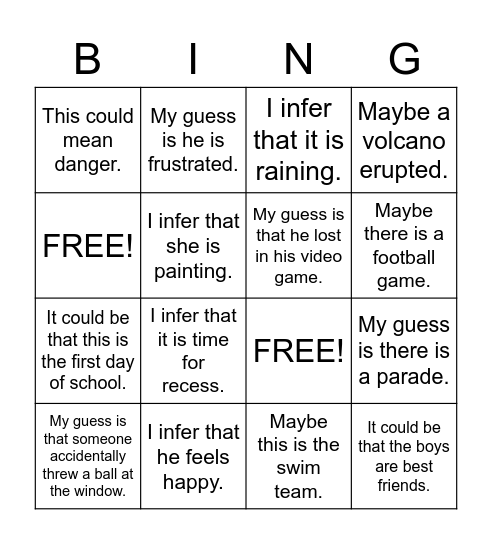Let's Inference! Bingo Card