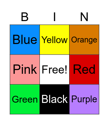 Colors Bingo Card