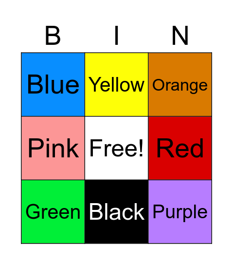 Colors Bingo Card