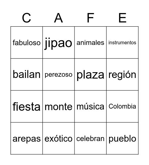 Colombia Bingo Card
