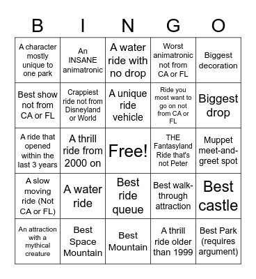 Disney Parks Bingo Card