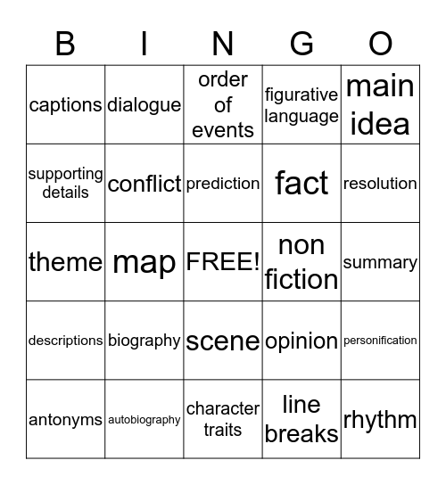 READING Bingo Card