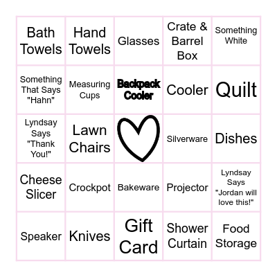 Bridal Bingo Card