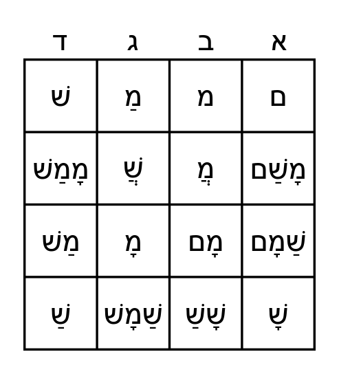 Alef Bet Quest 1 Bingo Card