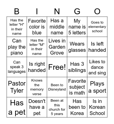 OCYN Kids Bingo Card