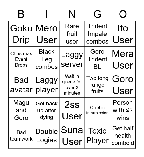GPO 2v2s Bingo Card