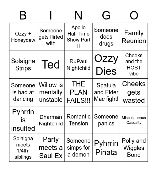 Winter's Ball Bingo Card