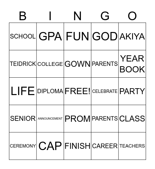 GRADUATION Bingo Card