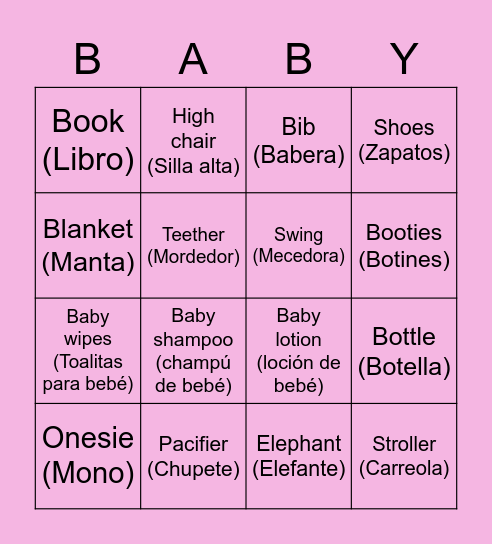 Baby Bingo/ Bingo Bebé Bingo Card