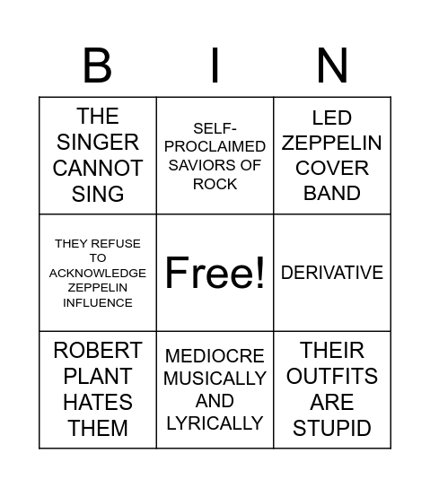 REASONS PEOPLE HATE GVF Bingo Card