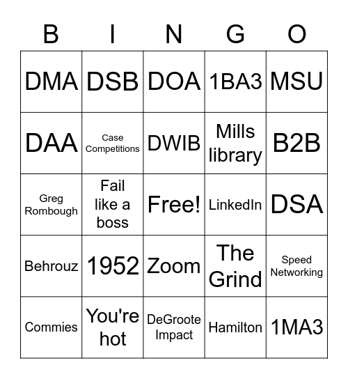 DeGroote Bingo (2) Bingo Card
