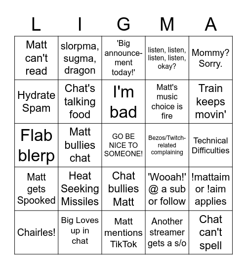 Diagnosed Nation Bingo Card