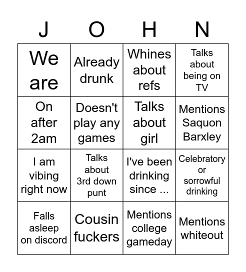 Literally Anything Bingo Card