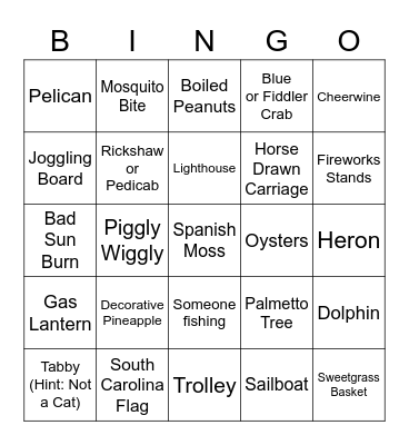 Southern Reel Bingo Card