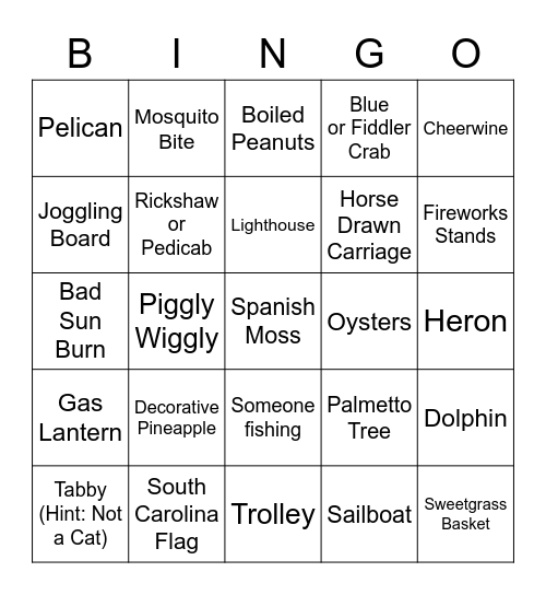 Southern Reel Bingo Card