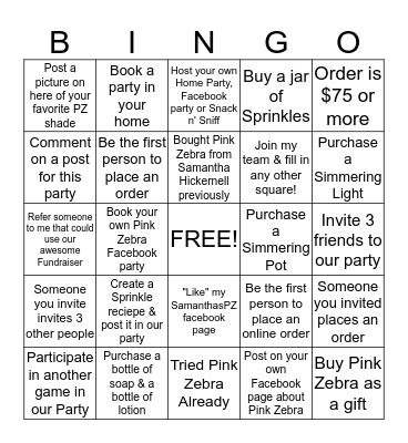 Pink Zebra Party BINGO Card