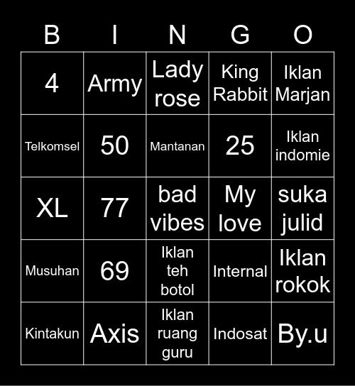 Rhodes Bingo Card