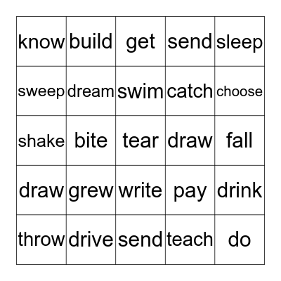 VJ'S IRREGULAR VERB BINGO Card