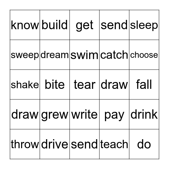 VJ'S IRREGULAR VERB BINGO Card