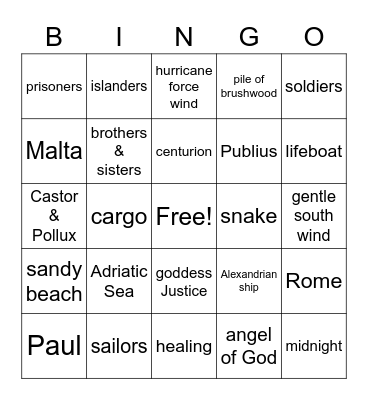 The Shipwreck Bingo Card