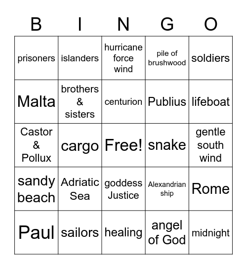 The Shipwreck Bingo Card