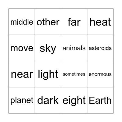 Space and the Solar System Bingo Card