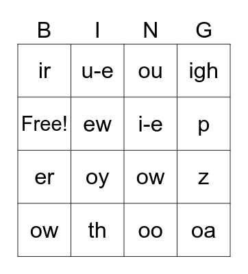 Phonics Bingo Card