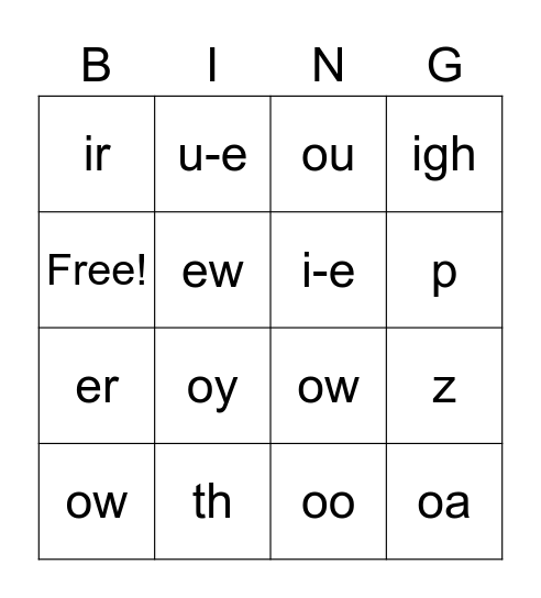 Phonics Bingo Card