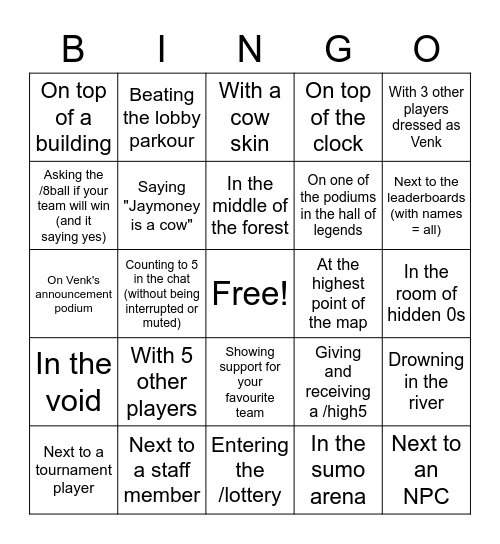 Team Puissant Bingo Card