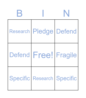 Vocabulary Week 1 Bingo Card