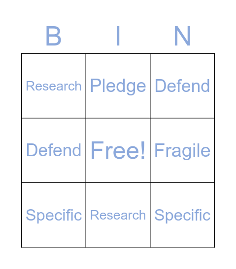 Vocabulary Week 1 Bingo Card