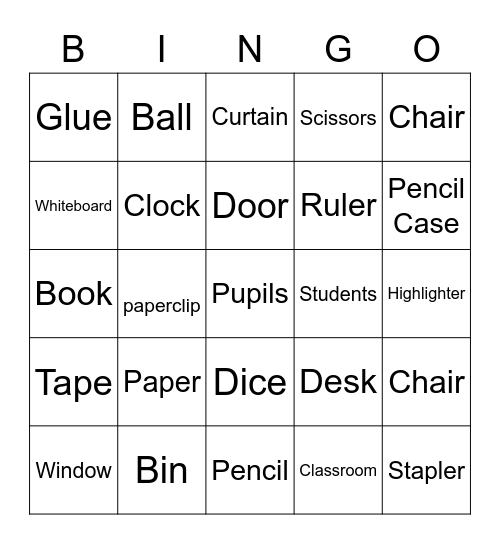 Classroom Bingo Card